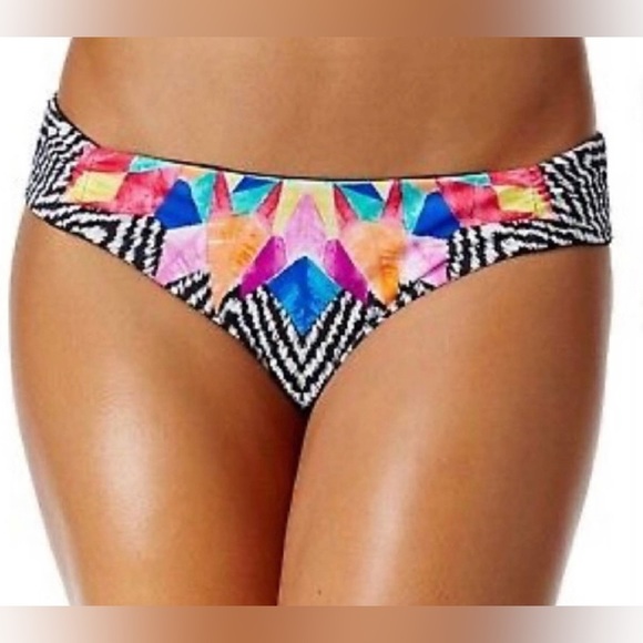 NWT Bar III | Feathered Daze Bikini Bottoms Size Large Reversible Multi & Black - Picture 2 of 16